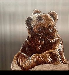 a brown bear sitting on top of a wooden chair