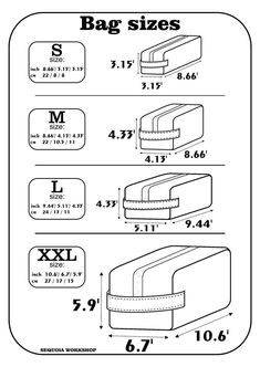 an instruction diagram for the bag sizes