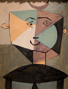 an abstract painting with multiple colors and shapes in the shape of a man's face