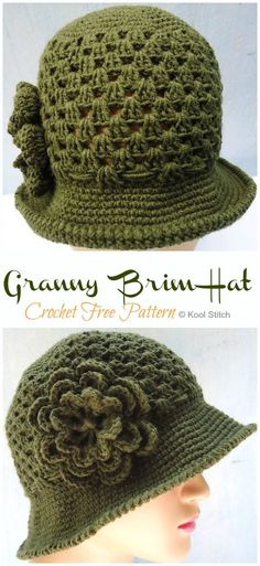 the crochet hat is made from yarn and has a flower on it, as well