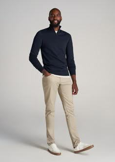 About Our Sweaters for Tall Men A slightly smarter version of our fleece quarter-zip, this tall men's sweater is ideal for everyday wear. When it comes to finding sweaters for tall men, there weren't many options out there – until we stepped on the scene. We're dedicated to creating everyday styles for tall guys between 6'3” and 7'1”, with proper proportions at every seam and the highest quality fabrics. This quarter-zip sweater offers the perfect blend of casual and classy, with a modern fit th Men's Business Professional Outfits, Nice Casual Mens Outfits, Modern Work Outfits Men, Business Casual Men Office, Slim Tall Men Fashion, Teacher Male Outfit, Outfits For Tall Men Casual, Men’s Smart Casual Style Work, College Student Business Casual