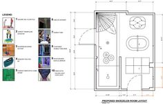 the floor plan for a bathroom is shown in blueprint and has pictures on it