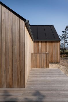 two wooden buildings sitting next to each other