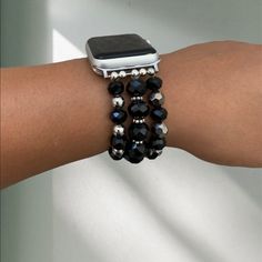 Little Black Watch Band, Watch Beaded Bracelet This Beautiful Band Makes Such A Gorgeous Piece For Your Apple Watch. Elastic Bracelet Band That’s Easy To Put On And Off. Fits All Sizes Of Apple Watches 38mm And 40mm. This Listing Is Only For The Watch Band Not The Actual Apple Watch. Stainless Steel Adapters This Band Measures A Standard 6 Inches Long, For Custom Sizing Please Message Me, I’d Be Happy To Assist. Apple Watch Beaded Bands, Apple Watch Stainless Steel, Kate Spade Bracelet, Minnie Mouse Earrings, Rustic Cuff, Apple Watches, Heart Hoop Earrings, Kate Spade Earrings, Round Necklace