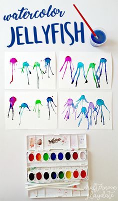 watercolor jellyfish art project for kids to do on the wall in their bedroom