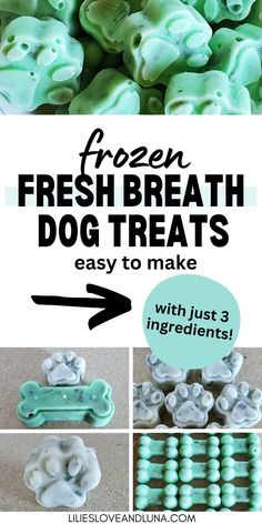 fresh breath frozen dog treats Homemade Dog Treats For Senior Dogs, Homemade Breath Dog Treats, Homemade Dog Products, Dog Toothpaste Recipe For Bad Breath, Homemade Frozen Dog Treats Easy, Storing Dog Supplies, Dog Breath Treats Homemade, Homemade Dog Dental Treats, Mini Dog Treats Homemade