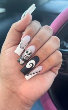 Jake Skellington Nails, Jack Nails Nightmare Before Christmas, Jack Skellington Nail Designs, Nmbc Nails, Jack The Skeleton Nails, Halloween Nails Jack Skellington, Jack Skellington Nails Acrylic, Uñas Jack Skellington, Jack Skeleton Nails