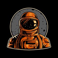 an orange astronaut is standing in front of the moon with his hand on his hip