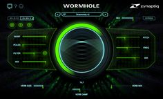 a green and black background with the word wormhole on it's center panel