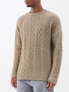 MATCHES: OUR LEGACY Popover cable-knit virgin wool-blend… Knitting For Men, Big Pillows, Cable Pattern, Suede Chelsea Boots, Our Legacy, Relaxed Fit Jeans, Wool Blend Sweater, Jeans Fit