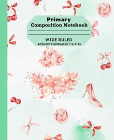 the front cover of a book with pink flowers and red shoes on it's side