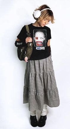 Alternative Fashion Cold Weather, Girly Masc Outfits, Paradoxx Invasion Outfits, Long Plaid Skirt Outfit Grunge, Gothic Americana Fashion, Maximalist Grunge Outfits, Midwestern Gothic Fashion, 70s Alt Fashion, 90s Punk Fashion Women