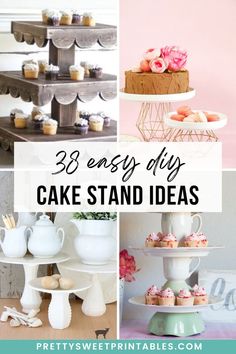 easy diy cake stand ideas Diy Cupcake Stand Wedding, Cupcake Display Diy, Diy Tiered Cupcake Stand, Fall Cupcake Ideas, Cake Stand Ideas, Diy Food Display, Diy Dessert Stand, Easy Diy Cake, Unique Cake Stands