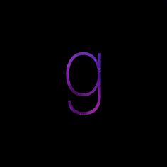 the letter g is made up of purple and black letters on a black background with space for text