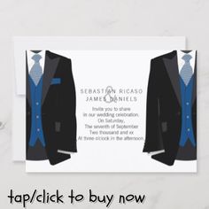 a card with a suit and tie on it