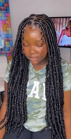 Bohemian Goddess Faux Locks, Amina Locs, Goddess Faux Locs Medium Length, Faux Locs Hairstyles With Curls, Crotchet Faux Locs Boho, Goddess Locs Hairstyles For Women, Long Distressed Locs With Color, Faux Locs With Shells, Bohemian Locs Styles