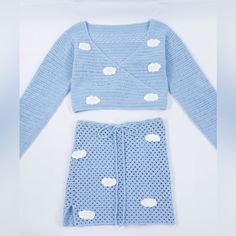 Made With 100% Pure Cotton Crochet Cloud Sweater, Crochet Cloud, Cloud Sweater, Free Crochet Cardigan, Cardigan Tutorial, Sweater And Skirt Set, Crochet Cardigan Tutorial, Sweater And Skirt, Aesthetic Sweaters