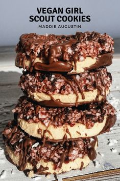 vegan girl scout cookies with chocolate drizzled on top and sprinkled with coconut