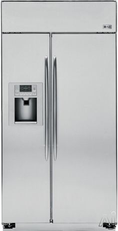 a silver refrigerator freezer sitting next to a white wall with a water dispenser on the door