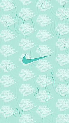 the nike logo is shown on a green background with white swirls and blue letters