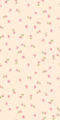 a pink flowered wallpaper with green leaves and flowers on the bottom half of it