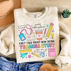 a t - shirt that says can't talk right now doing teacher stuff on it