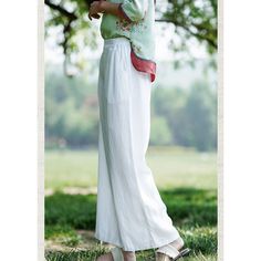 Summer Solid Color Linen Wide Leg Casual Pants Fabric: 100% Linen Size: M, L, XL Multiple Color Selections: White, Watermelon Red, Apricot  Season: Spring, Fall, Summer Casual Ankle-length Linen Bottoms, Casual Wide Leg Pants For Beach, Casual Ankle-length Harem Pants For Beach, Casual Ankle-length Summer Bottoms, Casual Ankle-length Vacation Pants, Casual Ankle-length Beach Bottoms, Baggy Wide Leg Pants For Spring Vacation, Ankle-length Cotton Summer Pants, Summer Ankle-length Cotton Pants