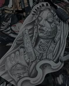 a drawing of a woman with tattoos on her face