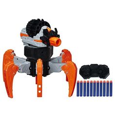 an orange and white toy with black wheels