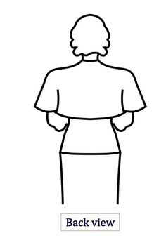 the back view of a woman's dress with her hands on her hips, in black and white