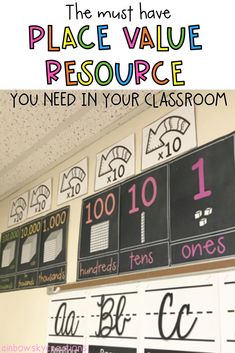 a classroom wall with the words place value resources on it and an image of numbers