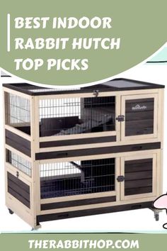 the rabbit hutch has two rabbits in it and is shown with text overlay that reads best indoor rabbit hutch top picks