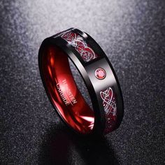 Celtic Dragon Tungsten Carbide Rings With Carbon Fiber Inlay Unique Gifts For Couples, Celtic Dragon, Black Tungsten Rings, Viking Ring, Dragon Ring, Black Tungsten, Tungsten Carbide Rings, Wolfram, Stone Inlay