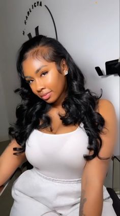 Silk Press With Crimps, Side Part Tape Ins With Curls, No Part Frontal Wig, Quick Weave Hairstyles, Dope Hairstyles, Hair Laid, Ponytail Styles, Hair Life