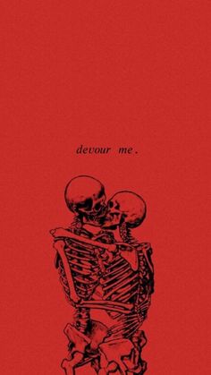 a red poster with two skeletons hugging each other and the words detour me on it