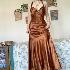 Orange Fairy Dress, Hippie Prom Dress, 70s Prom Dress, Satin Long Prom Dress, Prom Dress Vintage, Prom Dress Mermaid, 90s Prom Dress, 90s Prom