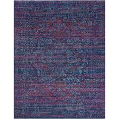 an area rug with purple and blue colors