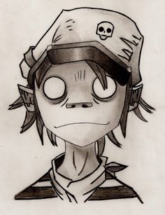 a drawing of a person wearing a hat with eyes closed and a skull on it