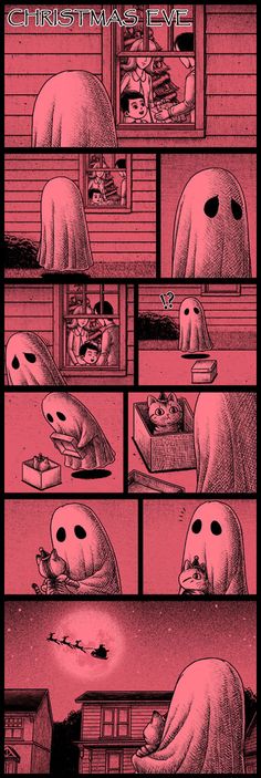 a comic strip with an image of a ghost in the background and text that reads, christmas