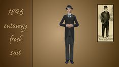 an animated image of a man in a suit and bowler hat, standing next to a poster