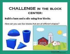 a poster describing how to use different shapes in the block center for children's learning