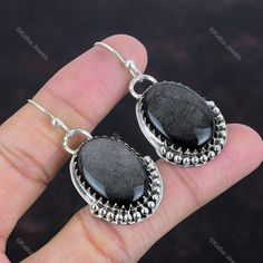 Elegant Obsidian Jewelry With Polished Beads, Elegant Obsidian Gemstone Jewelry, Silver Obsidian Gemstone Necklace, Polished Round Obsidian Bead Jewelry, Obsidian Earrings, Silver Sheen Obsidian, Sheen Obsidian, Drop Dangle Earrings, Handcrafted Earrings