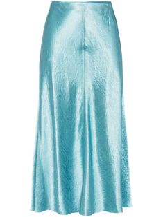 teal blue satin weave raw edge seam detailing slip silhouette high-waisted concealed rear zip fastening mid-length unlined Wedding Guest Looks, Satin Midi Skirt, Yoko London, City Dress, Straight Skirt, Summer Beach Wear, Blue Satin, Lady Dior, Raw Edge