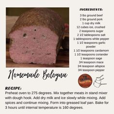 the recipe for homemade bologa bread is shown in an advertisement with information about how to make it