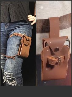 two pictures of different types of purses and one has a woman's jeans on it