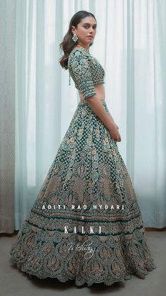 Emerald Green Lehenga, Aditi Rao Hydari, Aditi Rao, Desi Wedding Dresses, Lehnga Dress