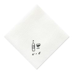 a napkin with a wine bottle and glass on it