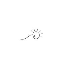 a black and white drawing of a wave with the sun in it's center