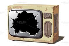 an old tv with a hole in the screen - miscellaneous objects / objects clippings