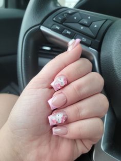 Nail Ideas 10-12, Hello Kitty Tips Nails, Cute Short Acrylic Nails Hello Kitty, Hello Kitty Nail Inspo Short, Nail Inspo For 12 Yo, Nails For 13th Birthday, Short Nails Hello Kitty, Simple Hello Kitty Nails, Hello Kitty Short Nails